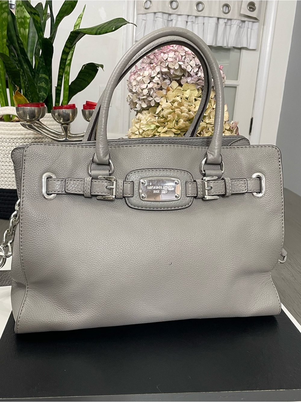 Michael Kors Soft Pebbled Leather Gray Satchel Shoulder Crossbody Tote Bag